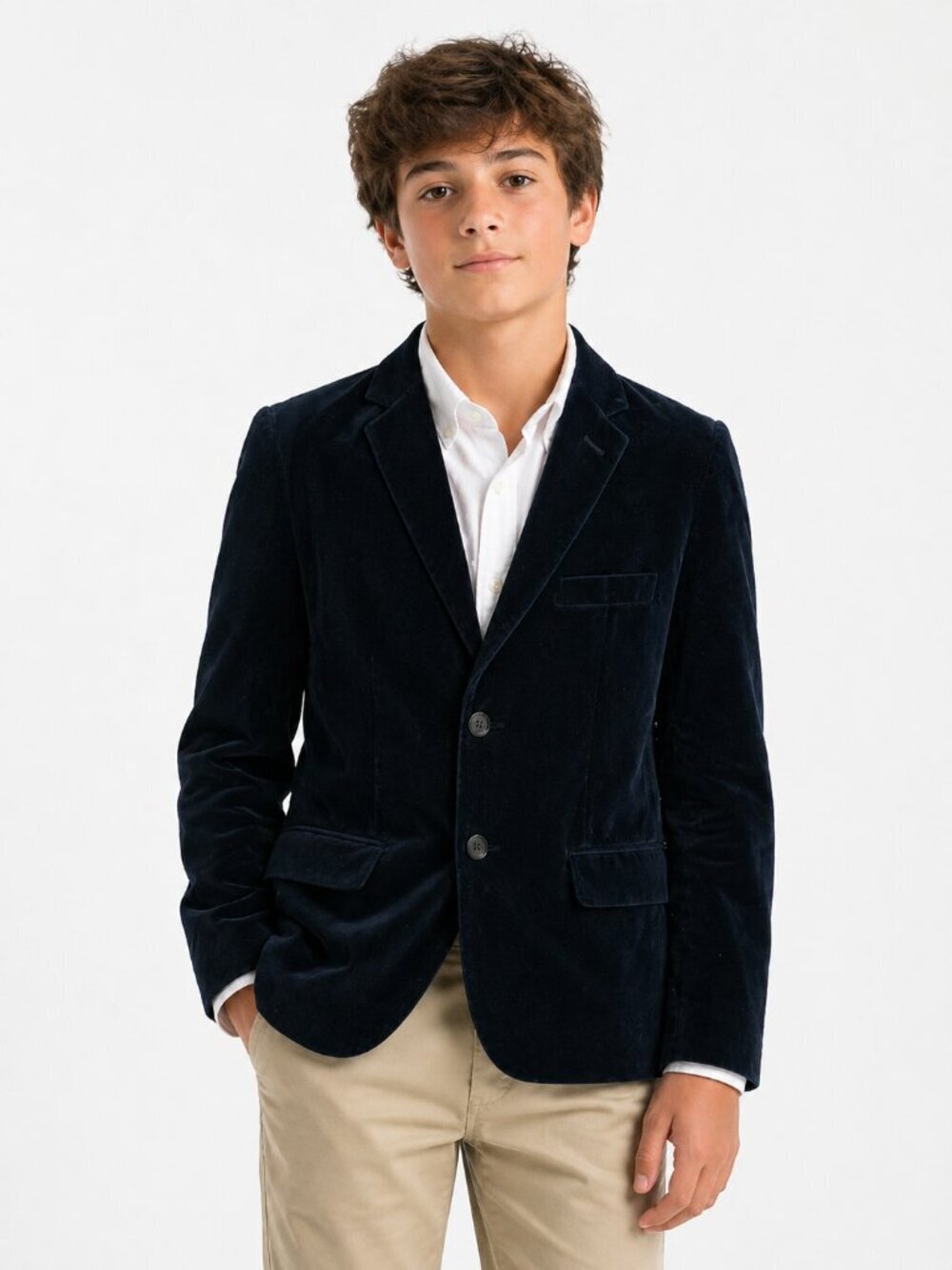 ISAAC MIZRAHI Slim Fit Hunter Blue Green Velvet Blazer Boys 14